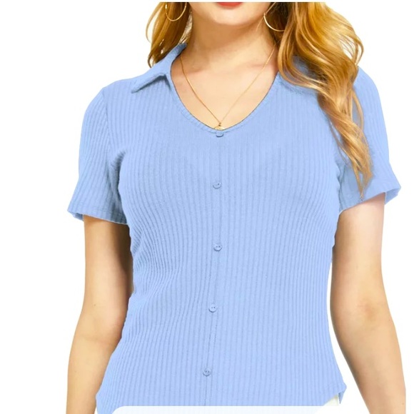 New SSLR V Neck T Shirts for Women Short Sleeve Summer Tops Ribbed Trendy Shirts - Picture 1 of 15